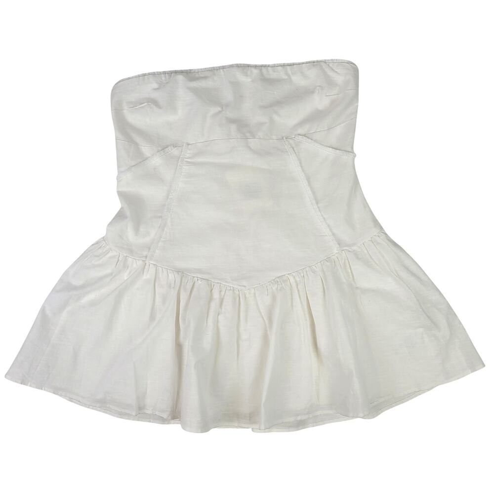 Peppermayo Larnie Linen Mini Dress Strapless Linen-Blend White Drop Waist Sz 14